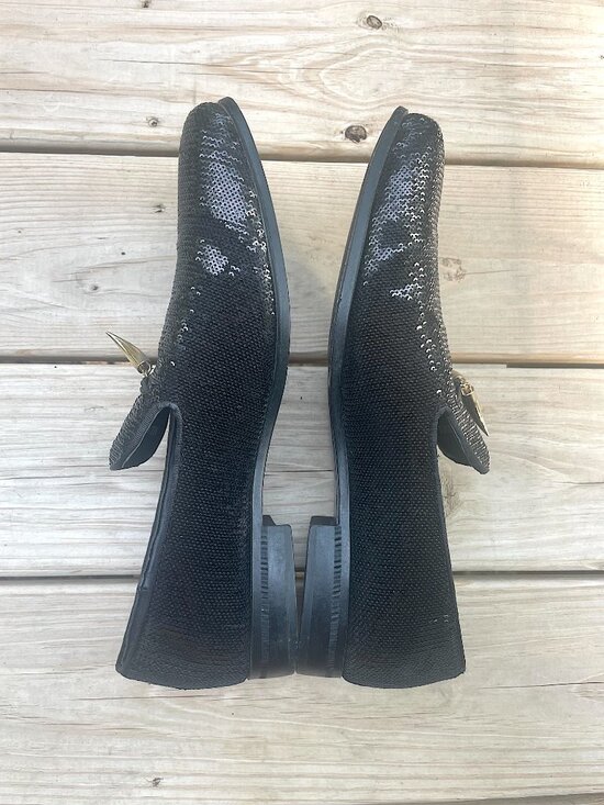 After Midnight Black Sequin Loafer Men 12 Gold Horn Tassel Maximalist Glam main image 7